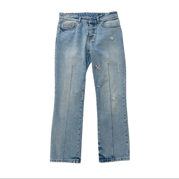Alexander McQueen Blue Denim Distressed Straight Leg...